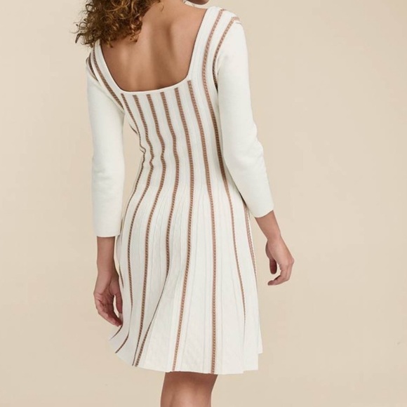A-Line Sweater Dress cream and tan vertical stripes - Picture 5 of 16